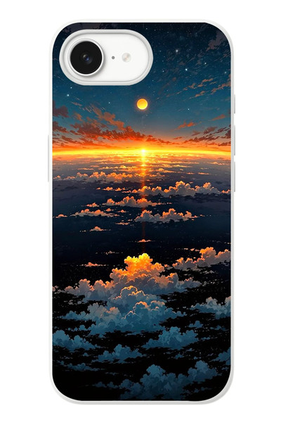 Le Balvo iPhone 16e Uyumlu Gün Batımı ve Ay Baskılı Silikon Kılıf