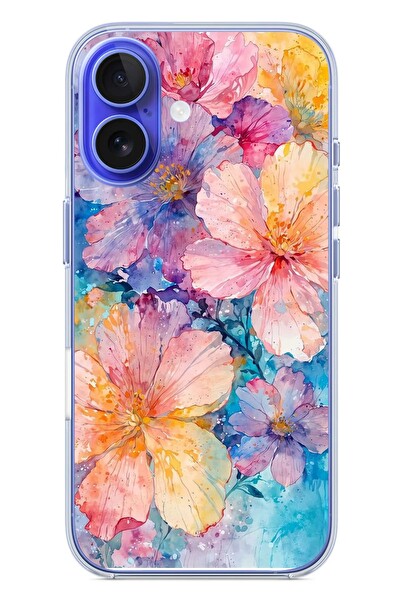 Le Balvo iPhone 16 Uyumlu Yağlı Boya Çiçekler Baskılı Silikon Kılıf