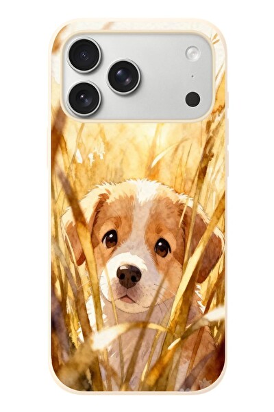 Le Balvo iPhone 17 Pro Max Uyumlu Golden Köpek Baskılı Silikon Kılıf