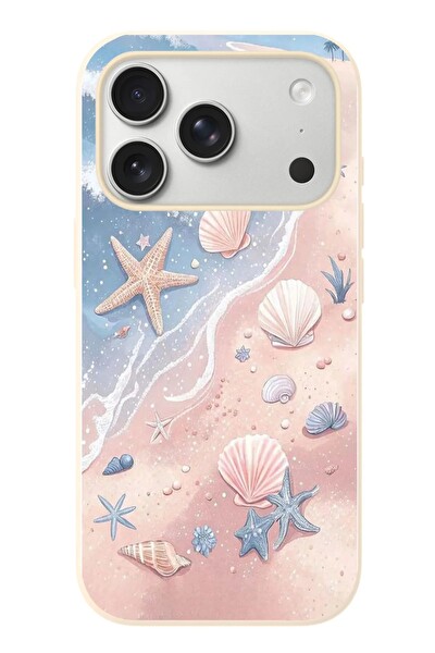 Le Balvo iPhone 17 Pro Uyumlu Deniz Yıldızı Kumsalı Baskılı Silikon Kılıf