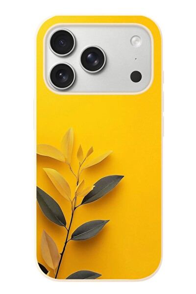 Le Balvo iPhone 17 Pro Uyumlu Sarı Siyah Çiçekler Baskılı Silikon Kılıf