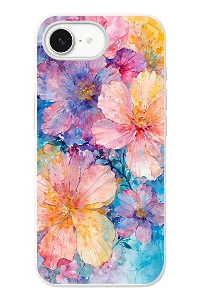 Le Balvo iPhone 16e Uyumlu Yağlı Boya Çiçekler Baskılı Silikon Kılıf
