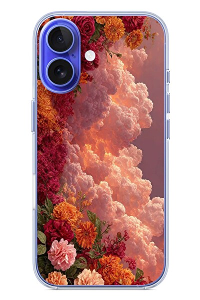 Le Balvo iPhone 16 Uyumlu Güller ve Bulutlar Baskılı Silikon Kılıf