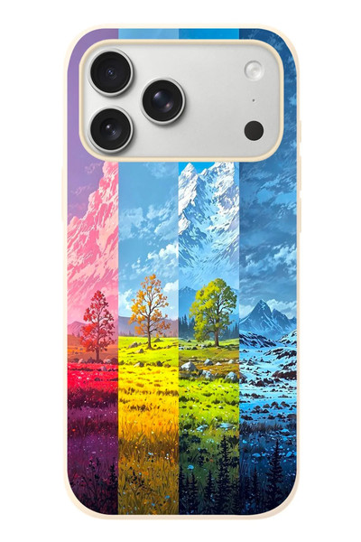 Le Balvo iPhone 17 Pro Max Uyumlu Dört Mevsim Manzara Baskılı Silikon Kılıf