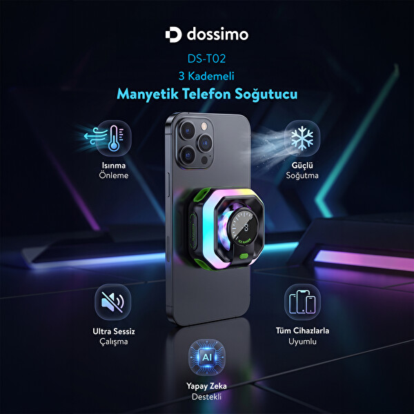Dossimo DS-T02 Magsafe RGB Işıklı Yapay Zeka Destekli Manyetik Sessiz Telefon - Tablet Soğutucu
