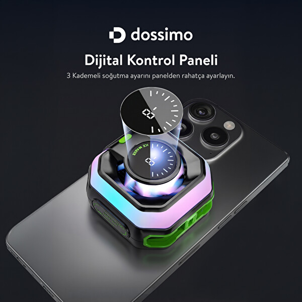 Dossimo DS-T02 Magsafe RGB Işıklı Yapay Zeka Destekli Manyetik Sessiz Telefon - Tablet Soğutucu