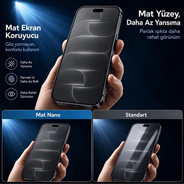 Engo Apple iPhone 18 Pro İle Uyumlu Mat Ekran Koruyucu A3714 Yansıma ve Parlama Önleyici Mat Yüzey Parmak İzi Bırakmaz