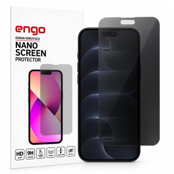 Engo Apple iPhone 18 Pro ile Uyumlu Hayalet Ekran Koruyucu Görüş Açısını Sınırlayan Anti-Spy Gizlilik Koruması 9H Esnek Nano Yapı