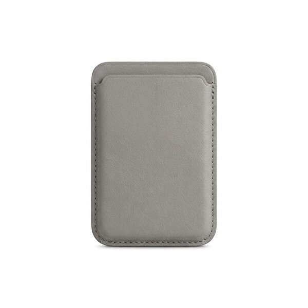 Başkenttekno iPhone Uyumlu Premium Magsafe Mıknatıslı Slim Deri Kartlık - Cüzdan Gri