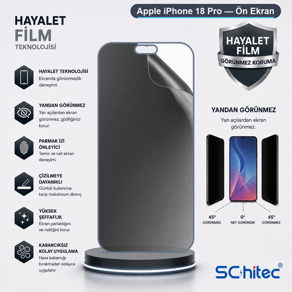 ScHitec Apple iPhone 18 Pro Uyumlu Ön Yüzey Hayalet Privacy Hidrojel Ekran Koruyucu