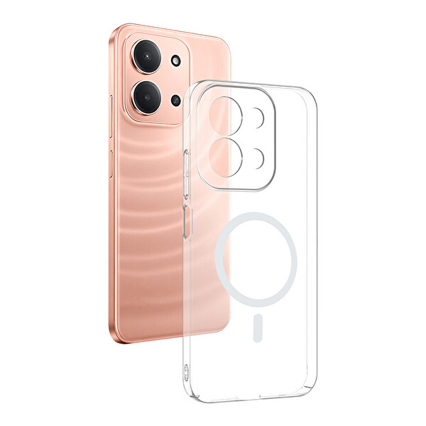 Başkenttekno Xiaomi Redmi 15C Uyumlu Kamera Korumalı MagSafe Şarj Özellikli Şeffaf Sararmaz London Sert Plastik Kapak
