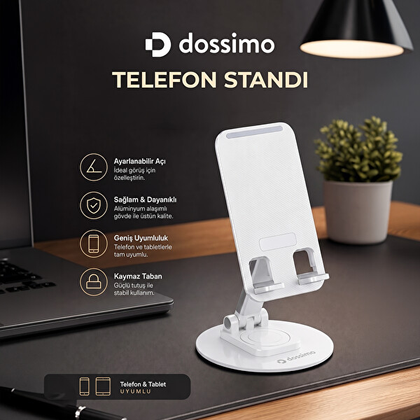 Dossimo DST-05 Katlanabilir 360 Dönebilen Ayarlanabilir Telefon Tutucu Masa Üstü Stand