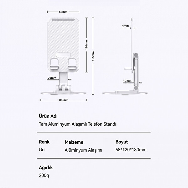 Dossimo DST-05 Katlanabilir 360 Dönebilen Ayarlanabilir Telefon Tutucu Masa Üstü Stand