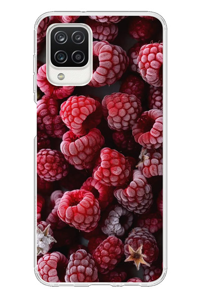 Le Balvo Samsung Galaxy A12 Uyumlu Ahududu Frambuaz Baskılı Silikon Kılıf