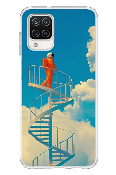 Le Balvo Samsung Galaxy A12 Uyumlu Astronot Gökyüzü Baskılı Silikon Kılıf