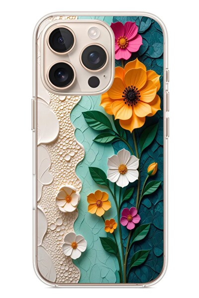 Le Balvo iPhone 16 Pro Uyumlu Güzel Modern Çiçekler Baskılı Silikon Kılıf