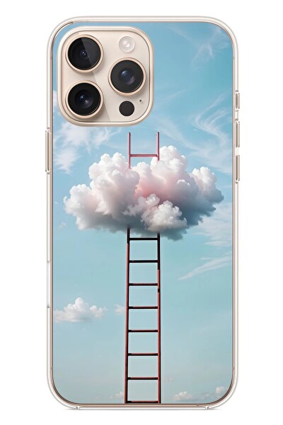 Le Balvo iPhone 16 Pro Max Uyumlu Buluta Çıkan Merdiven Baskılı Silikon Kılıf