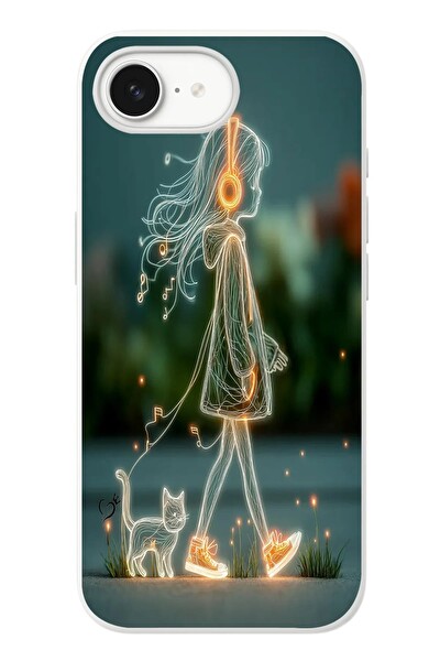 Le Balvo iPhone 16e Uyumlu Kedili Neon Kız Baskılı Silikon Kılıf