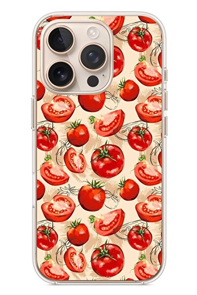 Le Balvo iPhone 16 Pro Uyumlu Domatesler Baskılı Silikon Kılıf
