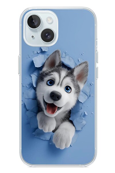 Le Balvo iPhone 15 Uyumlu Sibirya Kurdu Baskılı Silikon Kılıf