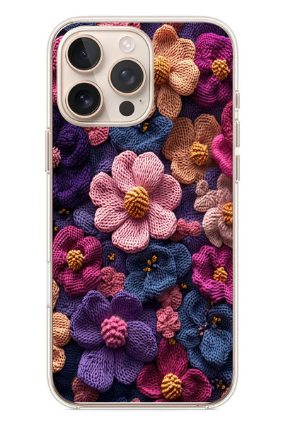 Le Balvo iPhone 16 Pro Max Uyumlu Çiçek Örgüsü Baskılı Silikon Kılıf