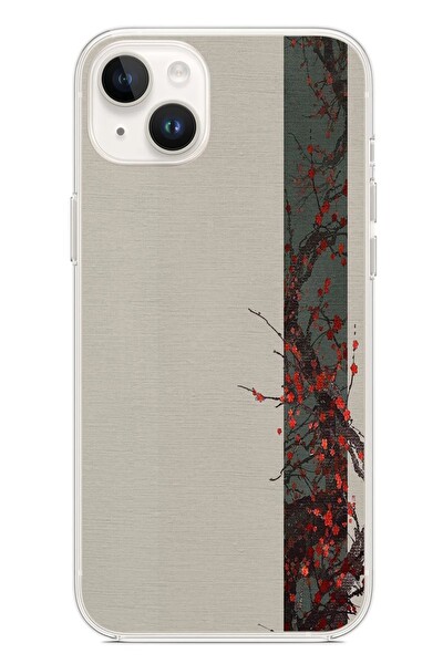 Le Balvo iPhone 14 Plus Uyumlu Sade Sonbahar Sarmaşık Baskılı Silikon Kılıf