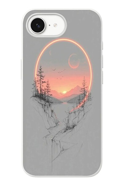Le Balvo iPhone 16e Uyumlu Günbatımı Mermer Desenli Baskılı Silikon Kılıf