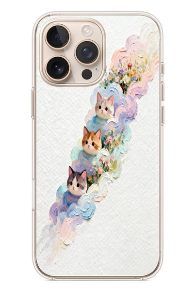 Le Balvo iPhone 16 Pro Max Uyumlu Yağlı Boya Kediler Baskılı Silikon Kılıf