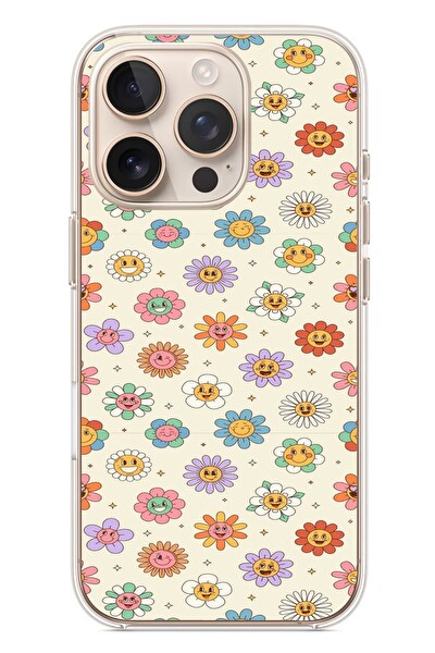 Le Balvo iPhone 16 Pro Uyumlu Gülen Çiçekler Baskılı Silikon Kılıf