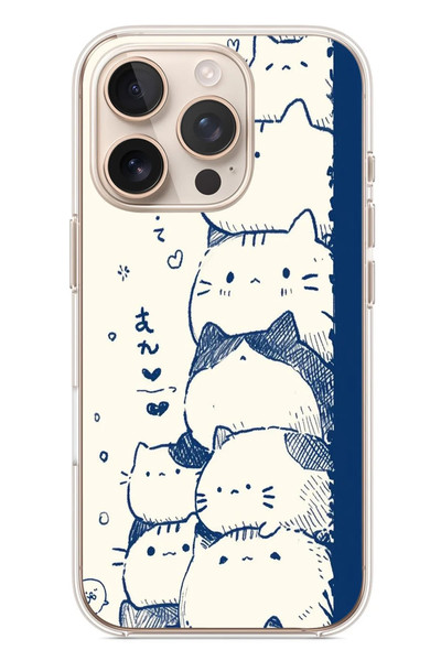 Le Balvo iPhone 16 Pro Uyumlu Mavi Kedi Kardeşliği Baskılı Silikon Kılıf