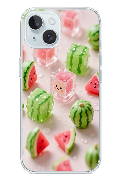 Le Balvo iPhone 15 Uyumlu Buzlu Karpuz Baskılı Silikon Kılıf