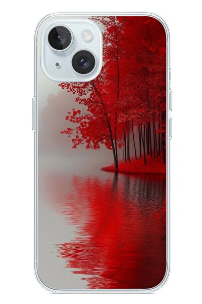 Le Balvo iPhone 15 Uyumlu Sonbahar Gölü Baskılı Silikon Kılıf