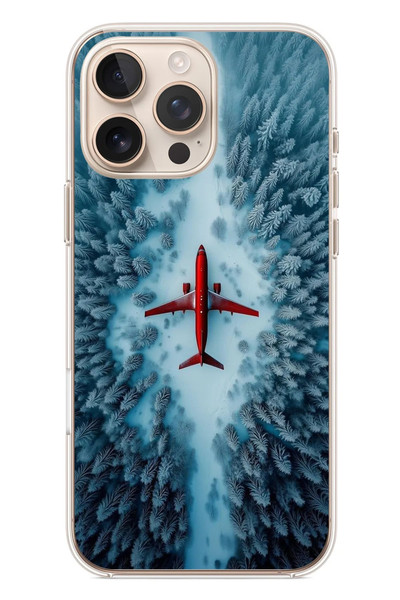 Le Balvo iPhone 16 Pro Max Uyumlu Kış Ortasında Uçak Baskılı Silikon Kılıf