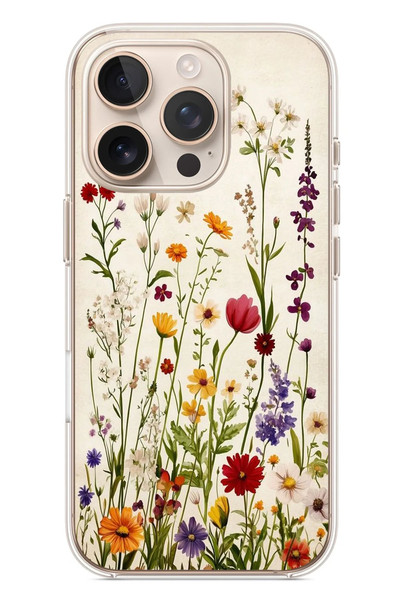 Le Balvo iPhone 16 Pro Uyumlu Zarif Çiçekler Baskılı Silikon Kılıf