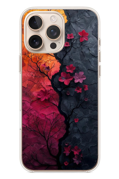 Le Balvo iPhone 16 Pro Max Uyumlu Yaprak Geçişkenliği Baskılı Silikon Kılıf