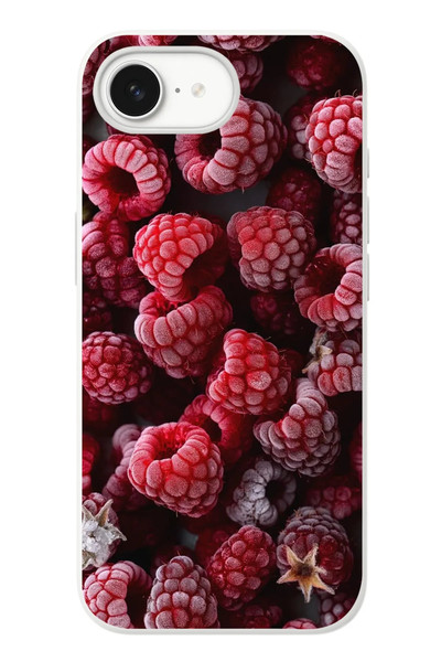 Le Balvo iPhone 16e Uyumlu Ahududu Frambuaz Baskılı Silikon Kılıf
