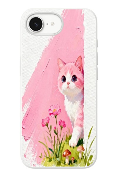Le Balvo iPhone 16e Uyumlu Pembeli Kedi Baskılı Silikon Kılıf