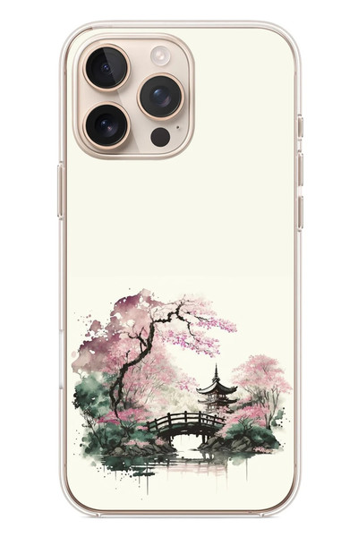 Le Balvo iPhone 16 Pro Max Uyumlu Japon Bahçesi Baskılı Silikon Kılıf