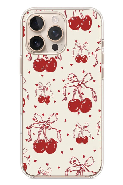 Le Balvo iPhone 16 Pro Max Uyumlu Kiraz Bukleleri Baskılı Silikon Kılıf