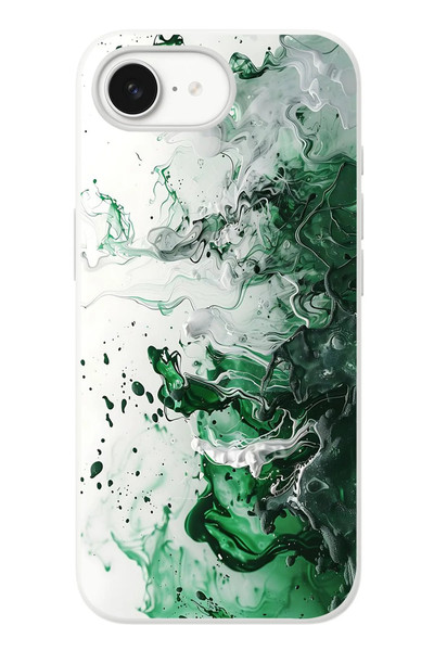 Le Balvo iPhone 16e Uyumlu Yeşil Beyaz Dalgalar Baskılı Silikon Kılıf