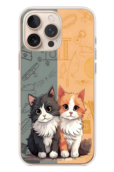 Le Balvo iPhone 16 Pro Max Uyumlu Sarı ve Siyah Kedi Baskılı Silikon Kılıf