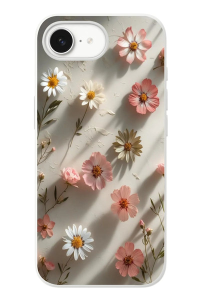 Le Balvo iPhone 16e Uyumlu Papatya Çiçekleri Baskılı Silikon Kılıf