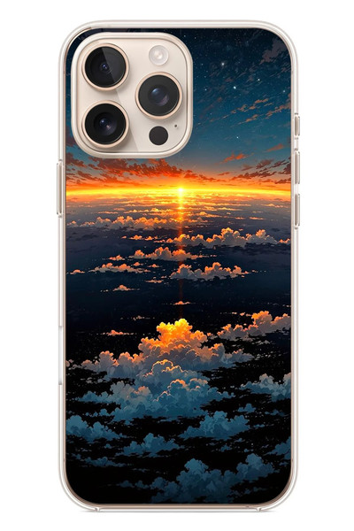Le Balvo iPhone 16 Pro Max Uyumlu Gün Batımı ve Ay Baskılı Silikon Kılıf