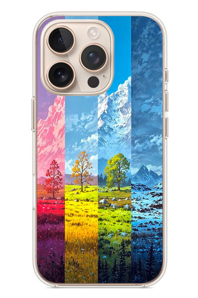 Le Balvo iPhone 16 Pro Uyumlu Dört Mevsim Manzara Baskılı Silikon Kılıf
