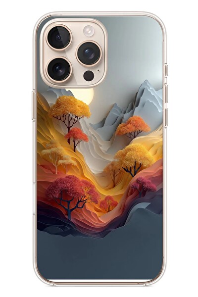 Le Balvo iPhone 16 Pro Max Uyumlu Renk Dalgalı Manzara Baskılı Silikon Kılıf