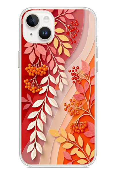 Le Balvo iPhone 14 Plus Uyumlu Kırmızı Beyaz İğdeler Baskılı Silikon Kılıf