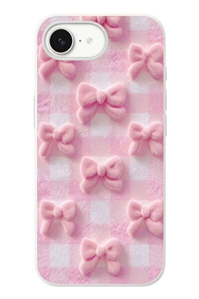 Le Balvo iPhone 16e Uyumlu Pembe Kurdeleler Baskılı Silikon Kılıf