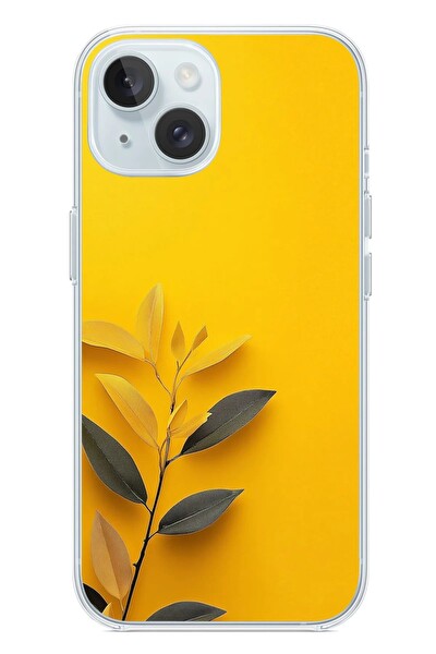 Le Balvo iPhone 15 Uyumlu Sarı Siyah Çiçekler Baskılı Silikon Kılıf