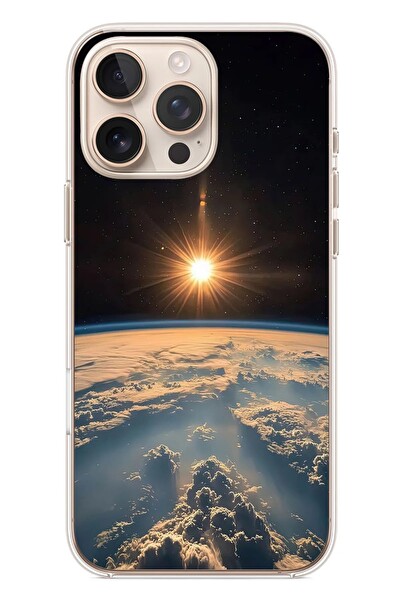 Le Balvo iPhone 16 Pro Max Uyumlu Uzay Günbatımı Baskılı Silikon Kılıf