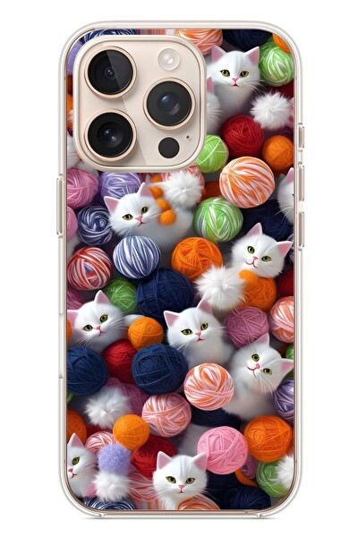 Le Balvo iPhone 16 Pro Uyumlu Renkli Kediler Baskılı Silikon Kılıf